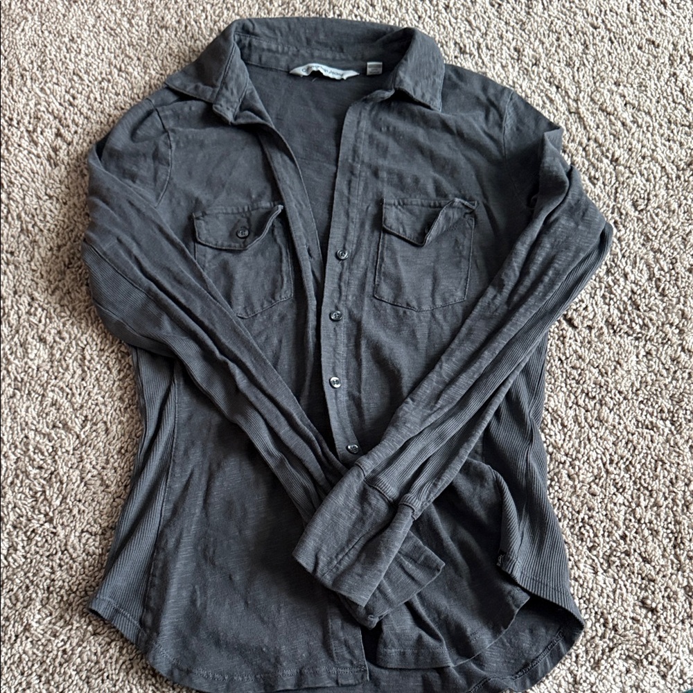 Calvin Klein Jeans Charcoal Casual Button-Down long sleeve Shirt Size Small